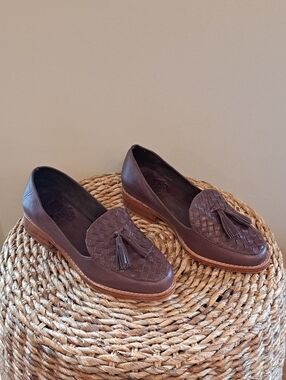 ELF Brooklyn Womens Nikita Hand Made Brown Leather Tassel Loafers Wood Soles 7